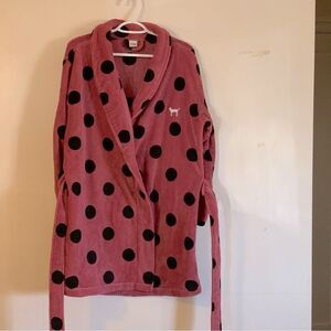 Victorias Secret Fluffy Robe w/ Belt Dark Pink & Black Sz M/L Gorgeous